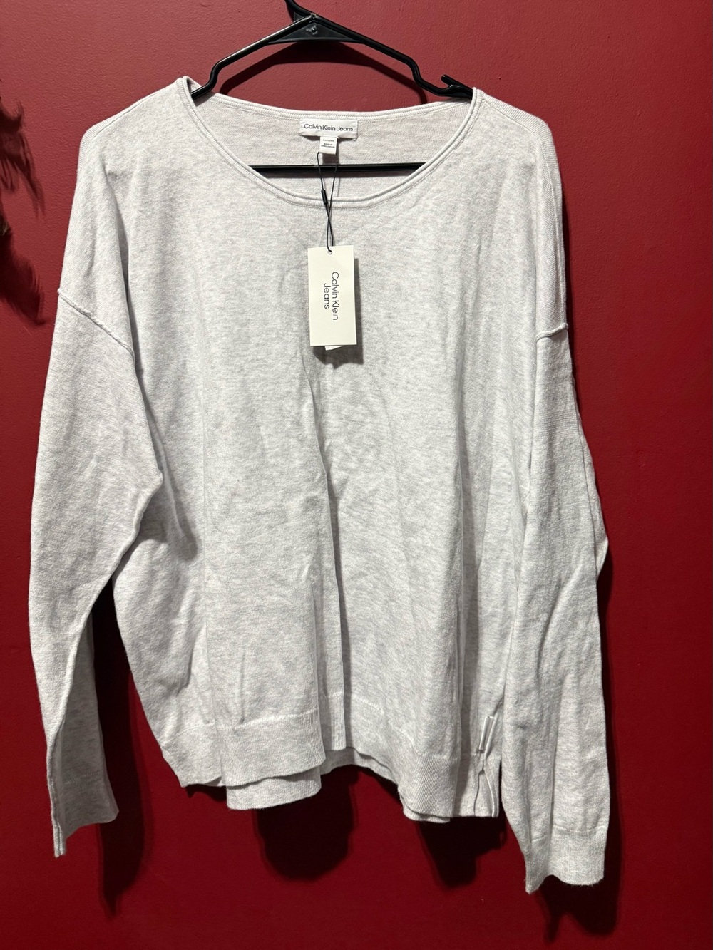 NWT Women’s “Calvin Klein Jeans” Light Gray Long Sleeve Sweater, Sz XL